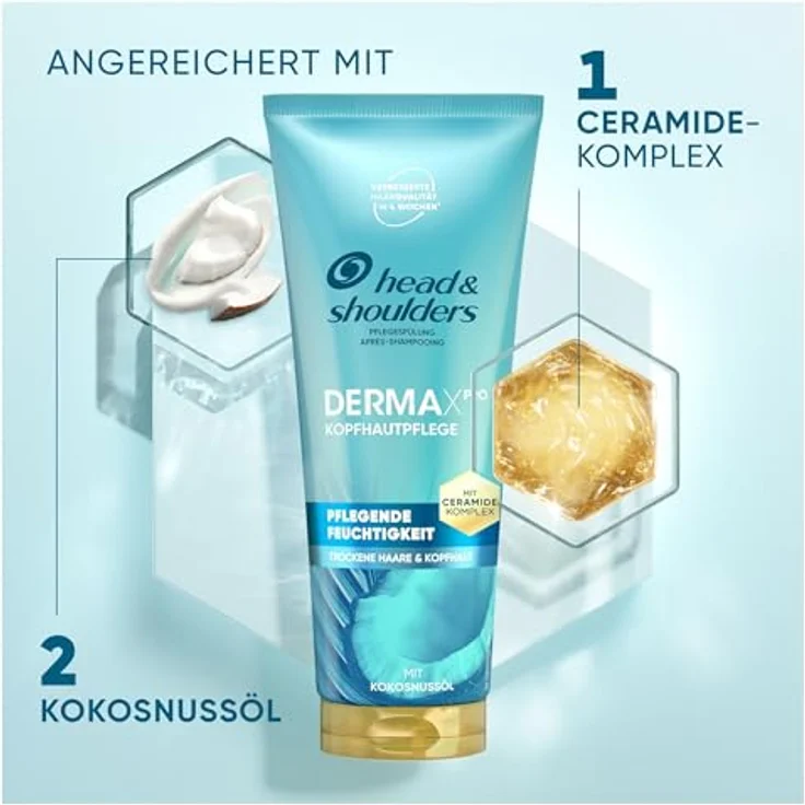 Head & Shoulders DermaXPro Pflegende Feuchtigkeit Leichte Spülung 220ml mit Kokosöl & Ceramide-Komplex für Trockene Kopfhaut; Hilft, die Hautbarriere zu Stärken für Schuppenfreies, Gepflegtes Haar, Conditioner – Bild 4