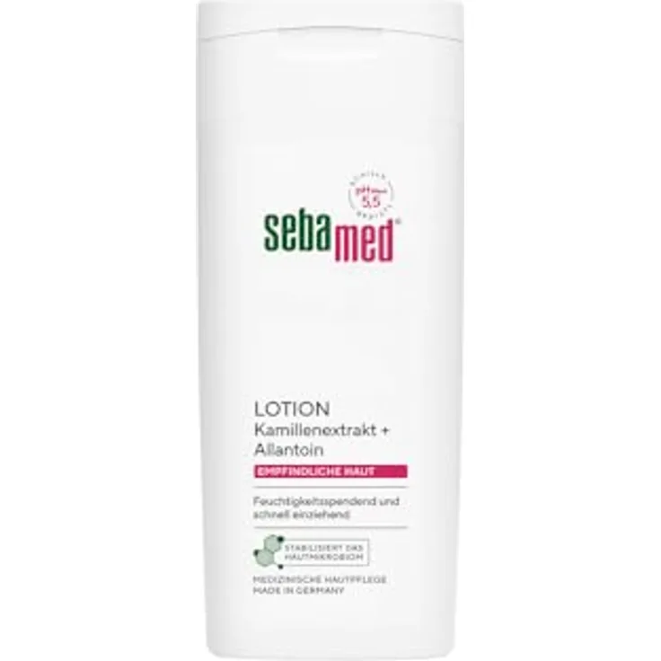 Sebamed Lotion 200 ml, Bodylotion für empfindliche und trockene Haut, feuchtigkeitsspendend mit Kamillenextrakt und Allantoin, pH 5,5