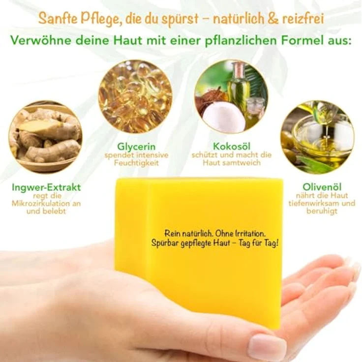 P-Beauty Ingwer Kojisäure-Seife, Naturseife mit Ingwer-Extrakt, Olivenöl & Sheabutter, 100g – Für glatte Haut, geeignet für Gesicht & Körper – Bild 2