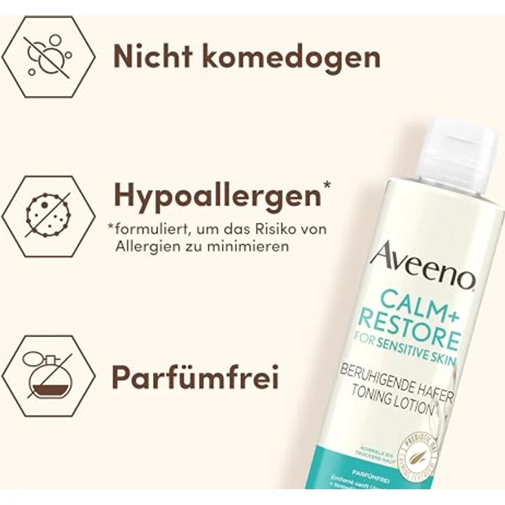 Aveeno CALM+RESTORE beruhigende Hafer Toning Lotion (200 ml), parfümfreier Toner & erfrischender Make Up Entferner für empfindliche Haut mit präbiotischem Hafer & beruhigendem Mutterkraut – Bild 5