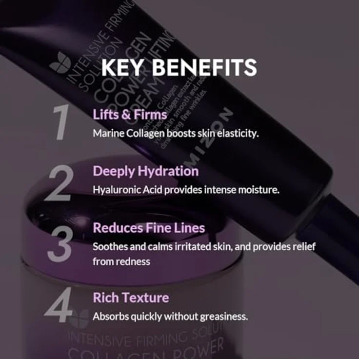 MIZON Power Lifting Creme mit 75% Meereskollagen-Extrakt, 35 ml, intensive Feuchtigkeitspflege ohne Parfüm, für elastische Haut und Faltenverbesserung – Bild 3