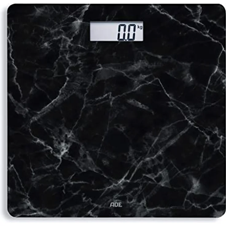 ADE Digitale Personenwaage BE 1712 Aurora in dunkler Marmor, Optik, Elektronische Badezimmerwaage mit eleganter Wiegefläche aus Sicherheitsglas zur genauen Gewichtsbestimmung bis 180 kg, Schwarz – Bild 2