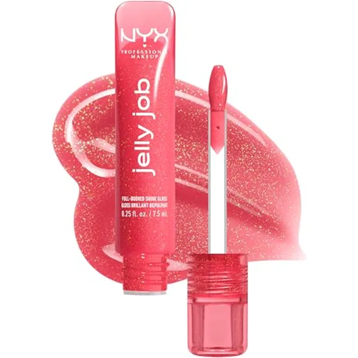 NYX PROFESSIONAL MAKEUP Jelly Job Peptide Infused Jelly Gloss, hochglänzender Lippenbalsam für voluminöse Lippen, Farbe Jelly Kiss'd