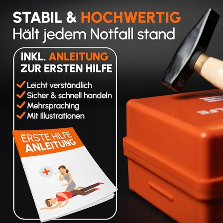 HELDENWERK Erste Hilfe Koffer DIN 13157:2021, inkl. Wandhalterung, 5 Aufkleber & Plombe, Verbandskasten für Betrieb, Büro und Zuhause – Bild 3