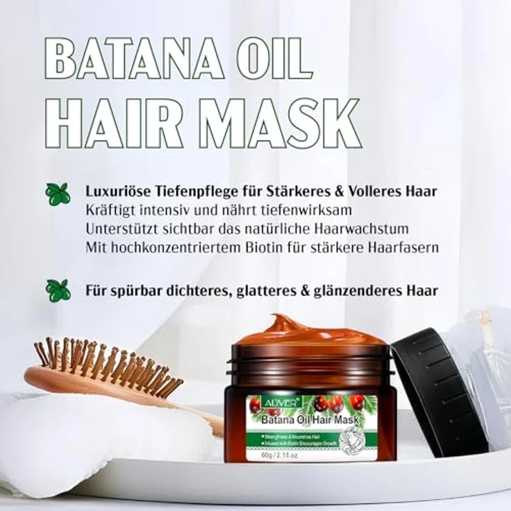 P-Beauty Haarmaske mit Batana Öl, Intensivpflege für Haarwachstum & Haarpflege, vegan mit Biotin & Vitamin E, regeneriert trockenes Haar, 3x60g – Bild 2