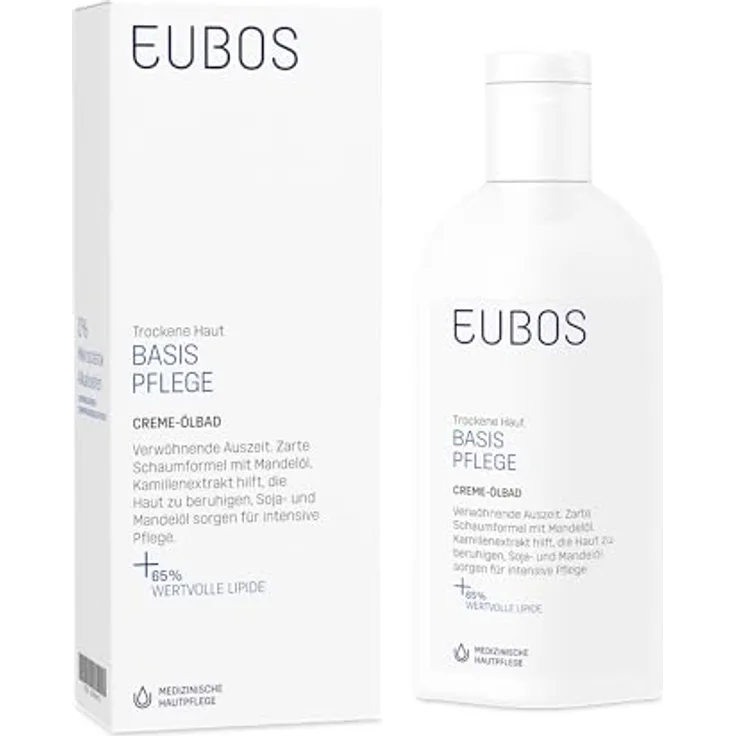 EUBOS CREME-ÖLBADE | Leicht schäumendes Bade-Öl für trockene Haut | Mit Süßmandel- und Sojaöl | 200ml