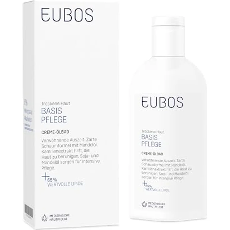 EUBOS CREME-ÖLBADE | Leicht schäumendes Bade-Öl für trockene Haut | Mit Süßmandel- und Sojaöl | 200ml – Bild 1