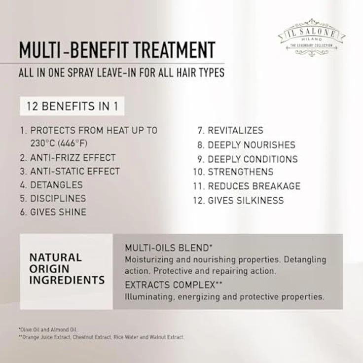 Alfaparf Milano Il Salone Milano Multi-benefit, Leave-in Haarspray für alle Haartypen, 200 ml - vegan, feuchtigkeitsspendend, erleichtert das Kämmen – Bild 4