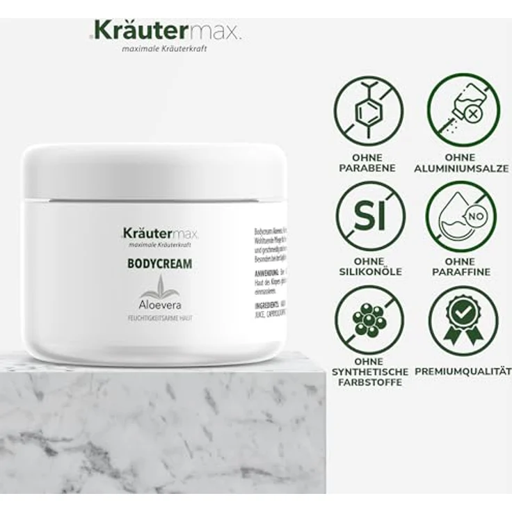 Kräutermax Aloe Vera Creme Bodycreme Lotion mit Aloevera Gel 1 x 250 ml - Feuchtigkeitspflege für geschmeidige Haut – Bild 4