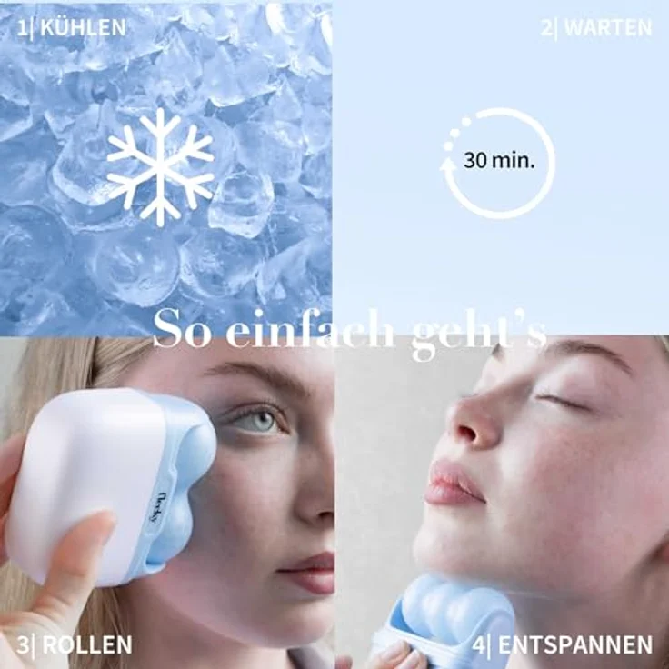 fleeky Ice Roller, Kühlend & Erfrischend Gesicht Roll-On mit Wave-Shape und V-Shape Ice-Wheels – Bild 3