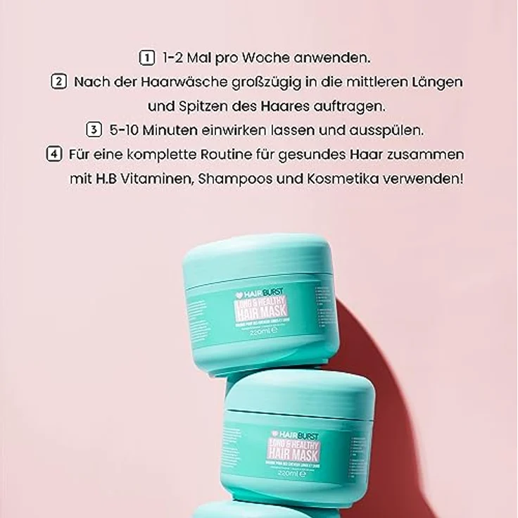 Hairburst Long & Healthy Hair Mask, nährende Haarmaske mit feuchtigkeitsspendenden Inhaltsstoffen, 220 ml – Bild 4