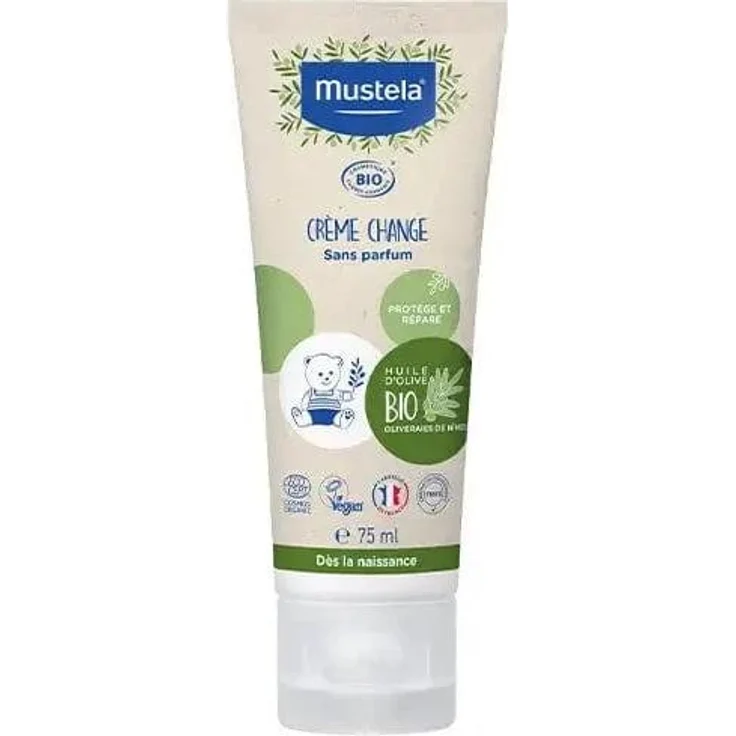 Mustela Organic Schutzcreme Diaper Cream 75 ml, Wundschutz für Kinder, 99% natürliche Inhaltsstoffe, vegan, unparfümiert