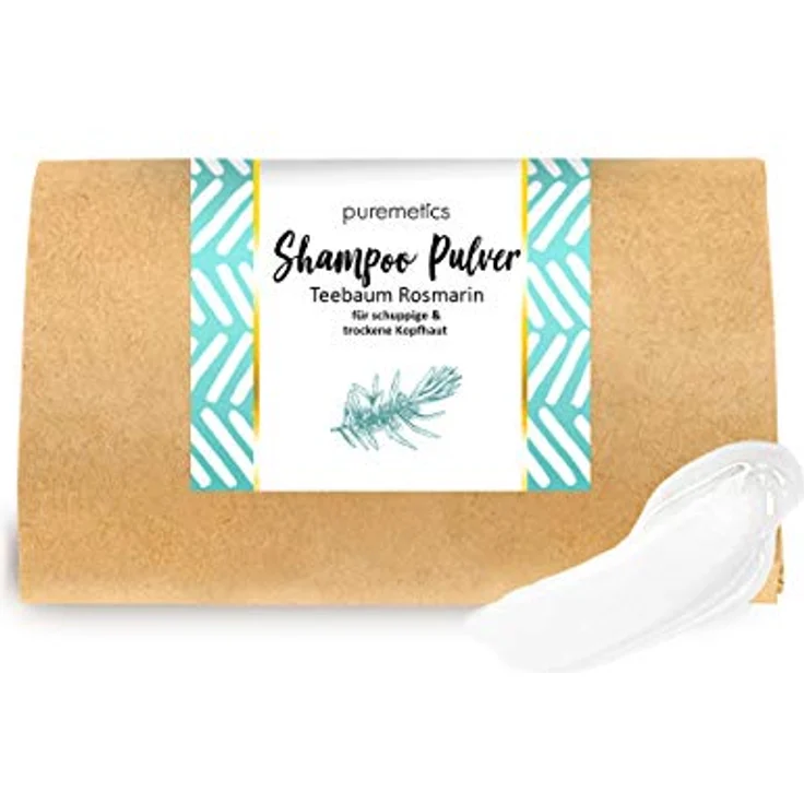 puremetics Zero Waste Shampoo Pulver "Teebaum Rosmarin" (50g = 200ml) für schuppige- und trockene Kopfhaut | vegan & plastikfrei, Pulverform, Handmade in Germany – Bild 1