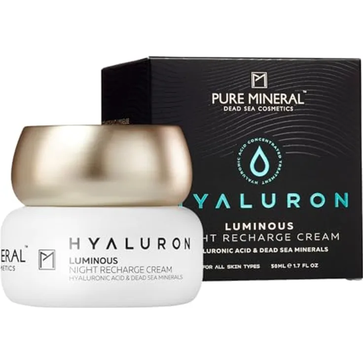 M PURE MINERAL DEAD SEA COSMETICS Pure Mineral Regenerierende Hyaluron Nachtcreme - 50ml, für alle Hauttypen, mit Toten Meer Mineralien, intensive Feuchtigkeit, ohne Silikone, Sulfate, Parabene, Anti-Falten Wirkung