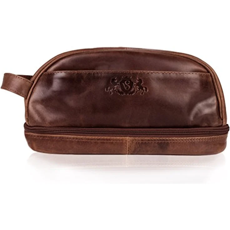SID & VAIN Kulturtasche Herren Alex aus Premium Leder I Waschtasche groß für Herren I Kulturbeutel braun handgefertigt – Bild 2