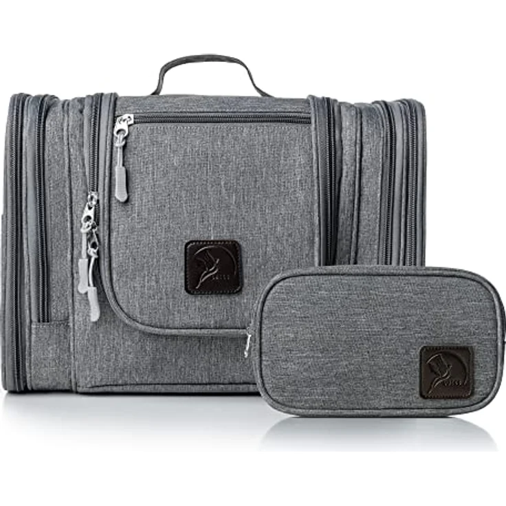 Obics Kulturbeutel Herren & Damen Gross grau 8L XXL - Kulturtasche zum Aufhängen & mit Spiegel - Toiletten-Tasche mit Henkel hängend - Kosmetik-Beutel - Waschtasche 10 Fächer für Camping Reisen – Bild 5