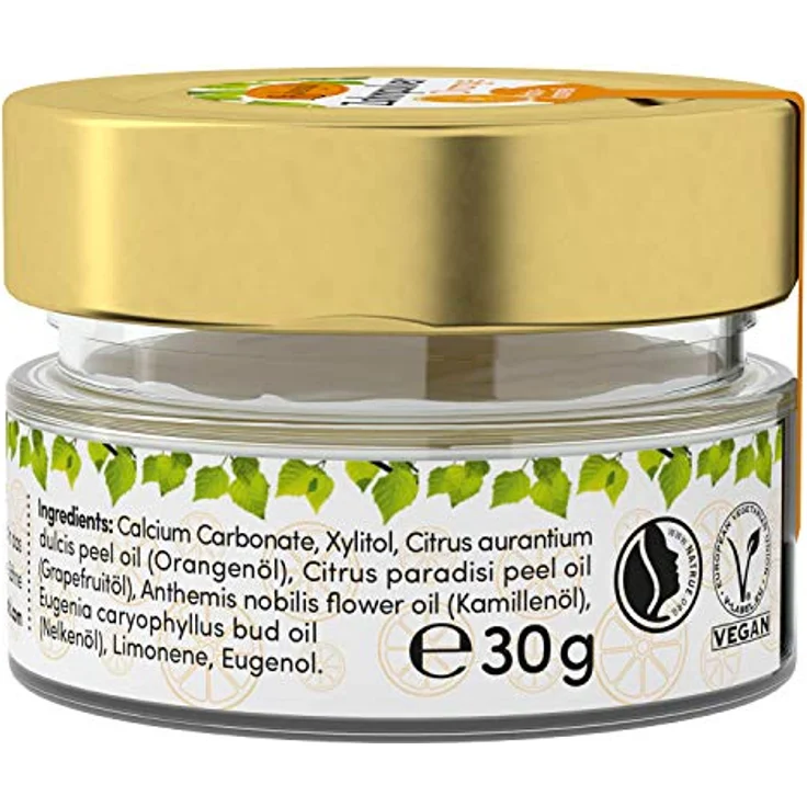 Birkengold Zahnpulver Orange 30 g Glas, 1 Stück, plastikfrei, im Glastiegel verpackt, 100% natürliche Zutaten, keine Schaumbildner und Konservierungsstoffe, Naturkosmetik zertifiziert, vegan – Bild 2