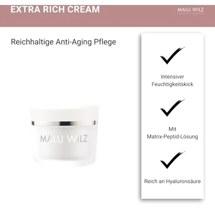 Malu Wilz Extra Rich Cream Feuchtigkeitscreme Gesicht 50ml I Anti Aging Gesichtspflege für trockene Haut I Anti Falten Creme, reich an Hyaluronsäure – Bild 2
