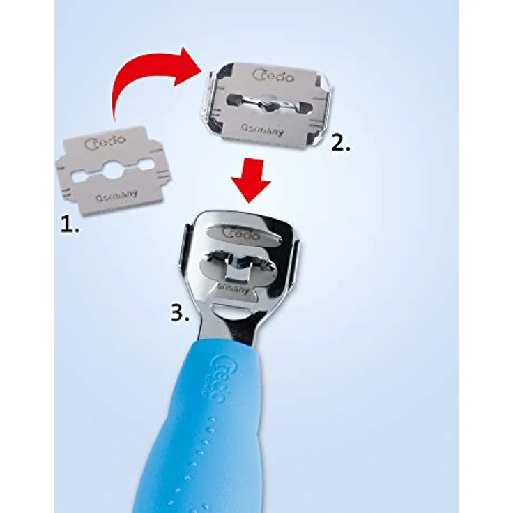 CREDO Hornhaut Längshobel POP ART, verchromt mit Raspelclip, blau, Made in Solingen – Bild 3