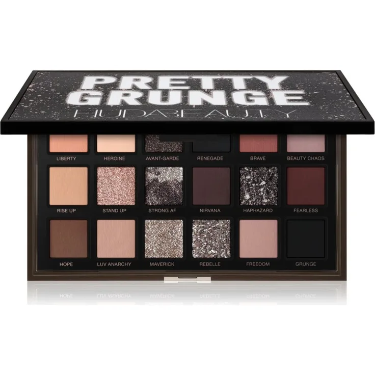 Huda Beauty Pretty Grunge Eyeshadow Palette, Lidschattenpalette mit 16,8 g, hochpigmentierte matten und glitzernden Farbtönen für Tages- und Abend-Make-up