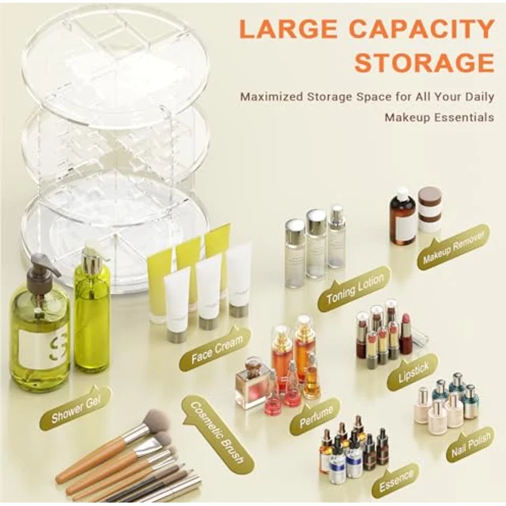 Auxmir Schminktisch Organizer 9 Stufen, 360° drehbar, großer Make Up und Kosmetik Aufbewahrung für Schlafzimmer und Badezimmer – Bild 4