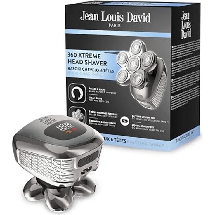 Jean-Louis David 360 Xtreme, Haarrasierer mit 6 flexiblen Köpfen, Lithium-Ionen-Akku und digitalem Display für präzise und gleichmäßige Rasur – Bild 1