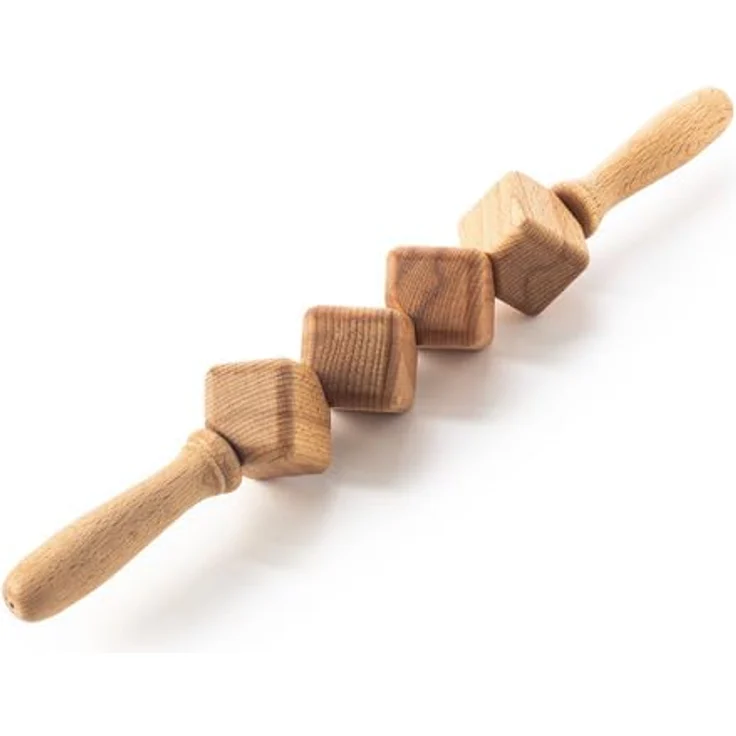HABYS Holz Massageroller Anticellulite, 40 cm mit 4 rotierenden Buchenholz-Würfeln für Durchblutung & Muskelentspannung – Bild 2