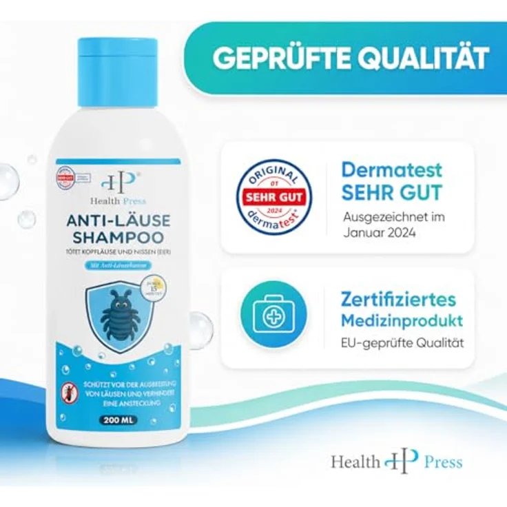 Health Press Anti-Läuse Shampoo, 200ml Vorteilspackung mit Applikatorflasche und Läusekamm, kokosextraktbasiert – Bild 6