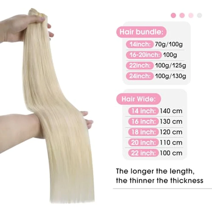 YoungSee Tressen Echthaar Extensions #60, 100g Platinblond, 35cm, Remy Haar zum Einnähen, vielseitig stylbar – Bild 2