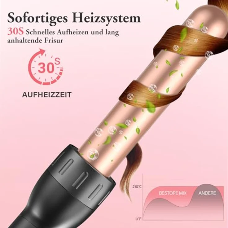 BESTOPE MIX Lockenstab 5 in 1, Keramik Lockenstab Set mit 9-32mm Aufsätzen, schnellaufheizend, 2 Temperatureinstellungen, Autoabschaltung, Schwarz – Bild 4