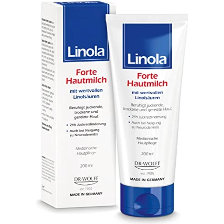 Linola Forte Hautmilch - 1 x 200 ml - Intensiv pflegende Creme gegen Juckreiz mit 24h Wirkung | Bodylotion für trockene, gereizte oder zu Neurodermitis neigende Haut | hilft ab der ersten Anwendung – Bild 1