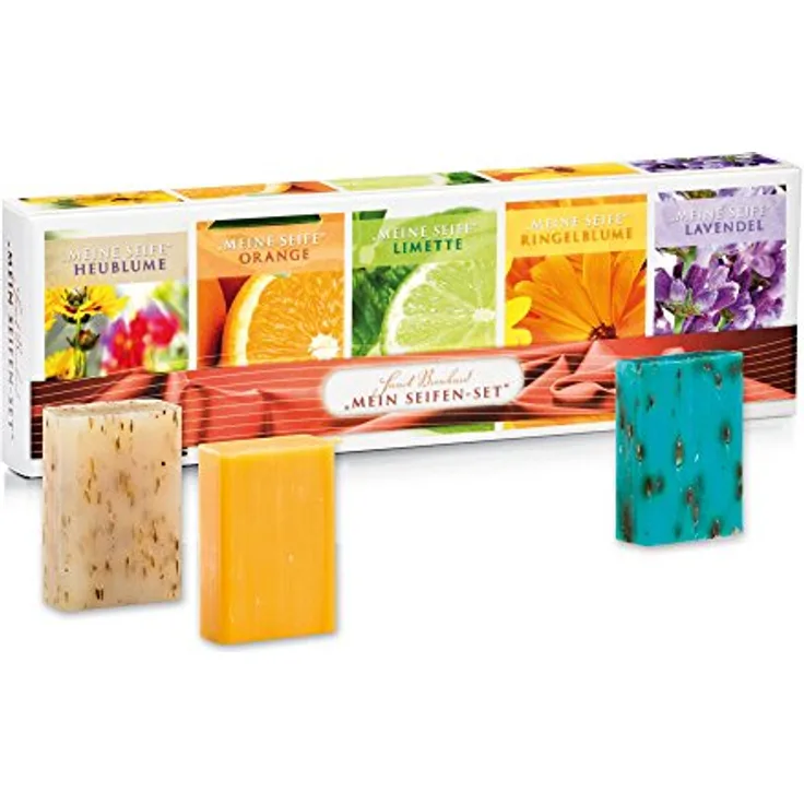 Sanct Bernhard Seifen-Set 5er Pack Heublumen-, Orangen-, Limetten-, Ringelblumen- und Lavendel-Seife 5 x 100g, Naturseife mit ausgesuchten Pflanzenölen und Blütenzusätzen