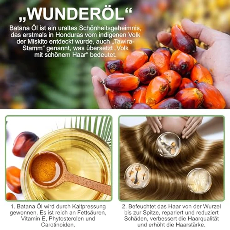 P-Beauty Bio Batana Öl 120g, für Haarwachstum & Haarpflege, feuchtigkeitsspendend für Haare, Haut & Nägel, stärkt Haarfollikel, repariert Spliss, Anti-Frizz, glänzendes & geschmeidiges Haar – Bild 2