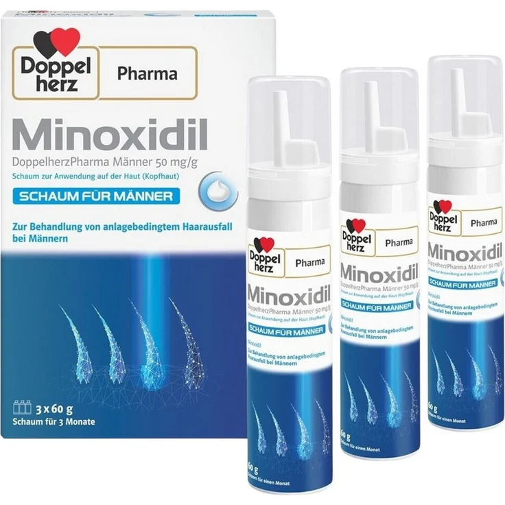 Doppelherz Minoxidil Haarkur, 50 mg/g Schaum zur Bekämpfung von Haarausfall für Männer, 3 x 60g