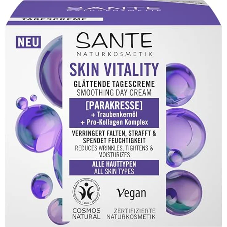 SANTE Naturkosmetik Face Skin Vitality Tagescreme, revitalisierende Feuchtigkeitspflege mit Parakresse, Traubenkernöl & Pro-Kollagen, Anti-Aging-Creme für alle Hauttypen, 50ml – Bild 2