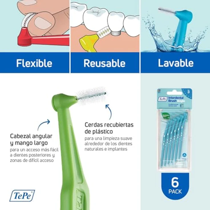 TePe Angle Interdentalbürste Blau ISO Größe 3: 0,6 mm - Kontrollierte Reinigung der Zahnzwischenräume auch an schwer zugänglichen Stellen - 1 x 6 Angle Interdentalbürsten Interdentalbürsten – Bild 3