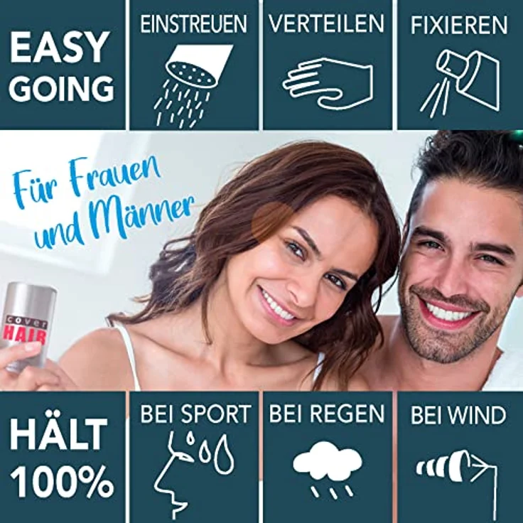 COVER HAIR Premium Streuhaar 14g, Schütthaar zur Haarverdichtung und Ansatzkaschierung, 100% Natürliches Schwarz für authentischen Look, allergikerfreundlich, made in Austria – Bild 2