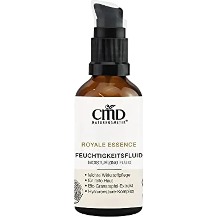 CMD Naturkosmetik Royale Essence Feuchtigkeitsfluid 50 ml, mit kostbaren Bio Naturölen und Granatapfel-Extrakt, zarte Wirkstoffpflege, Schutz vor vorzeitiger Hautalterung, neue Elastizität