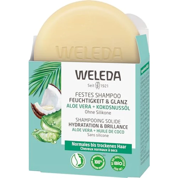 WELEDA Bio Festes Shampoo Feuchtigkeit & Glanz - Naturkosmetik Haarpflege Seife mit Aloe Vera, Kokosnussöl & Hanfprotein, vegan (50g) – Bild 2