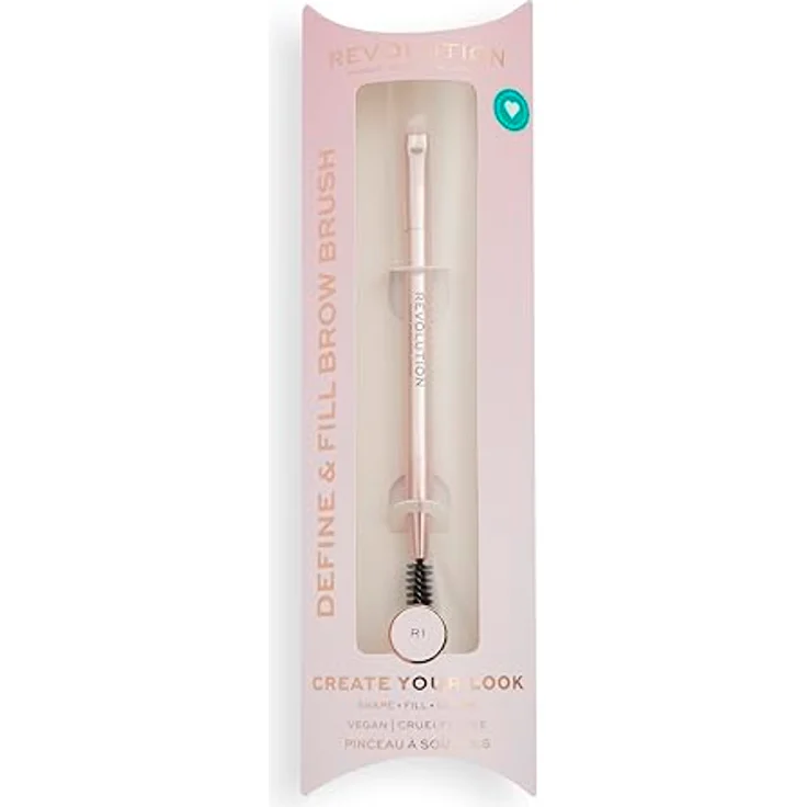 Revolution Beauty London Create Define & Fill Augenbrauenpinsel (R1) - Doppelseitiger Pinsel mit Spoolie und Schrägpinsel, Vegan & Tierversuchsfrei, Roségold – Bild 2