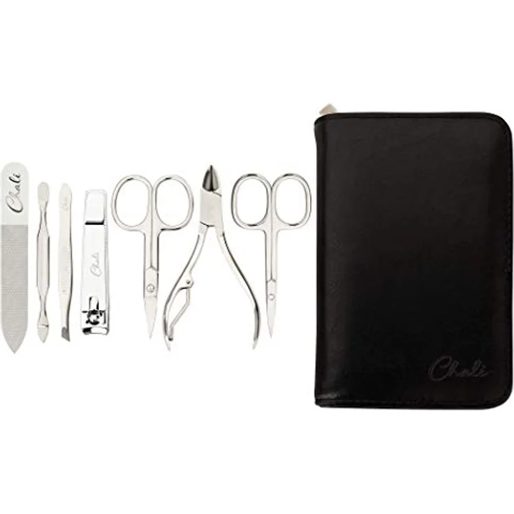 Chali® Nagel Set 7-tlg. mit Etui, Edelstahl Maniküre/Pediküre Set - Nagelschere, Nagelknipser, Pinzette, Glasnagelfeile uvm – Bild 3