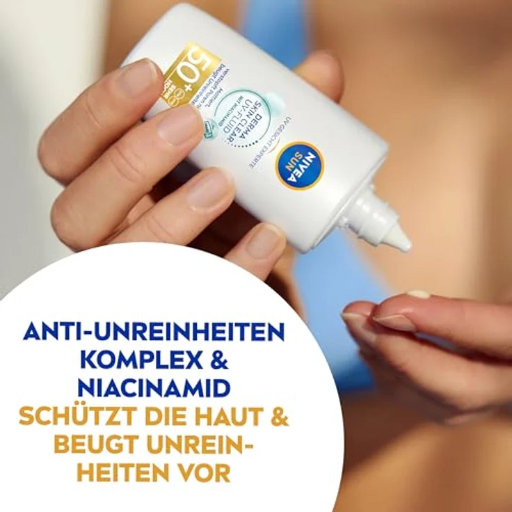 Nivea Sun Sonnenschutz Fluid LSF 50+ Derma Skin Clear UV-Fluid, nicht fettend, mit Anti-Unreinheiten Komplex & Niacinamid, 40 ml – Bild 3