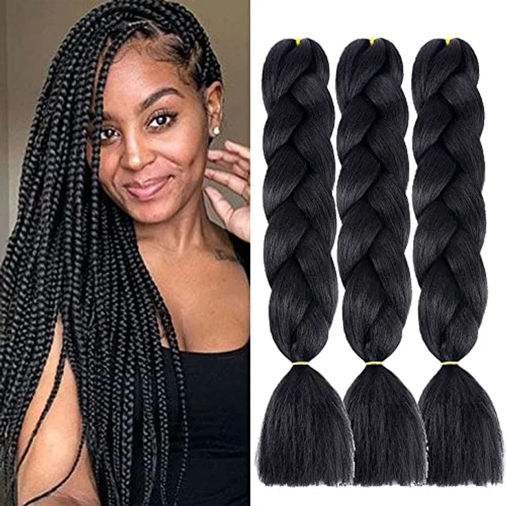 Shangxiu Braids Extensions schwarz, 3 Stücke Premium Hitzebeständige Kunsthaar, 24" (60cm), Yaki Gerade Textur – Bild 1