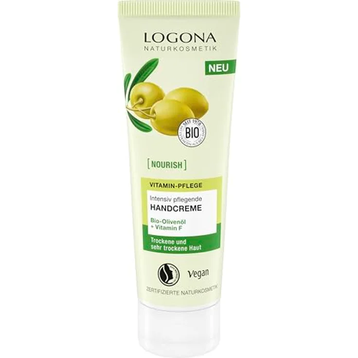 LOGONA Naturkosmetik NOURISH Handcreme intensiv, 75 ml, mit Bio-Olivenöl, vegan, für trockene und beanspruchte Hände – Bild 1