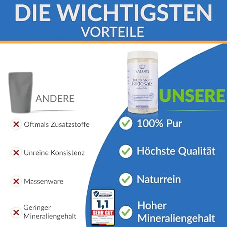 Salora ® Premium Totes Meer Badesalz 1150gr [Frei von Zusatzstoffen] - Meersalz Badesalz aus Jordanien - Vollbad oder Fußbad Salz mit Peeling Effekt - Grob – Bild 5