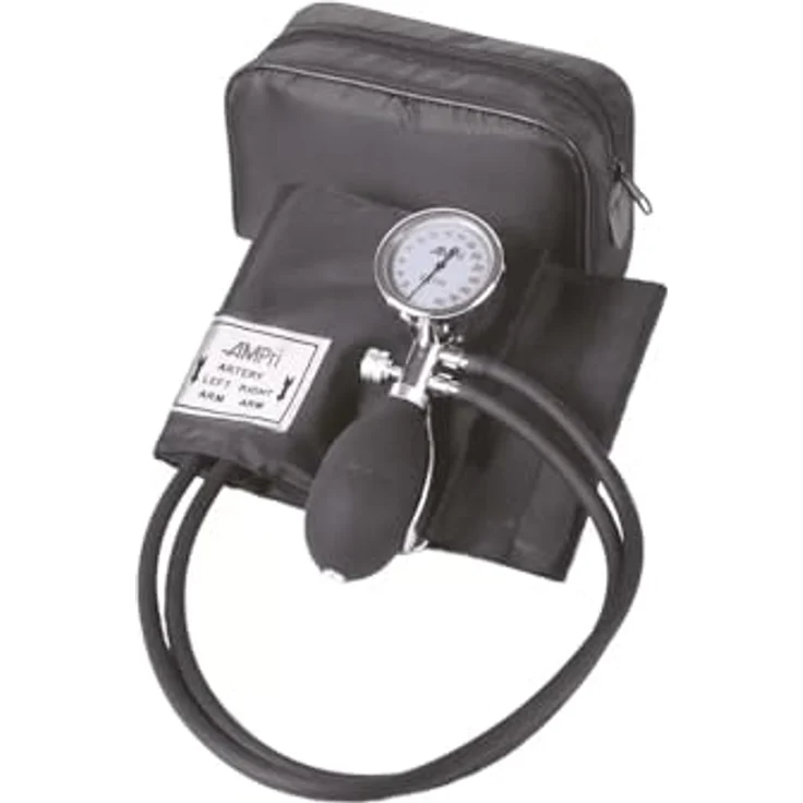 Oberarm Aneroid Blutdruckmessgerät, Manschette mit Bügelring, Med-Comfort, 2-Schlauch-System, schwarz, 1 Stück, Arzt, Praxis, Krankenhaus, in praktischer Tasche [ISO 81060] – Bild 2