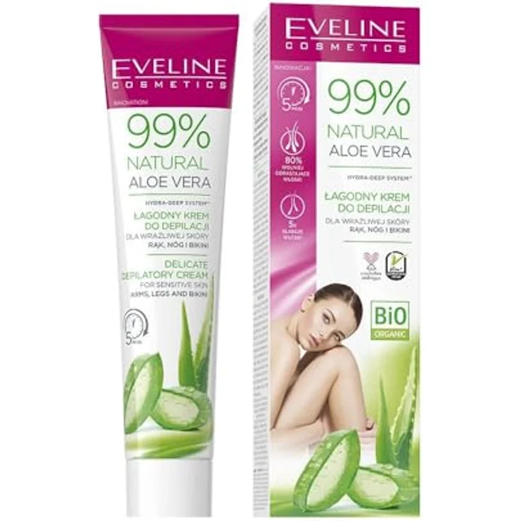 EVELINE Cosmetics 99% Natural Aloe Vera Enthaarungscreme für Arme, Beine und Bikinizone, 125ml - vegan, feuchtigkeitsspendend, sanft zur Haut – Bild 1