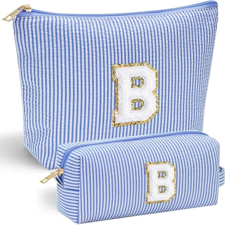 Parima Kosmetiktasche Blau, große & kleine Schminktasche mit personalisierbarem Buchstaben B, ideal für Reisen & Geschenke für Frauen – Bild 1