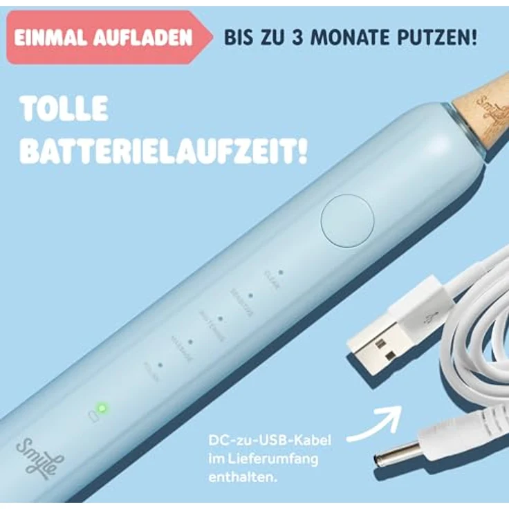 Smyle Schallzahnbürste mit Sensor – 3 Monate Akkulaufzeit, intelligenter Timer, 5 Putzmodi, wasserdicht, blau – Elektrische Zahnbürste mit lebenslanger Garantie – Bild 3