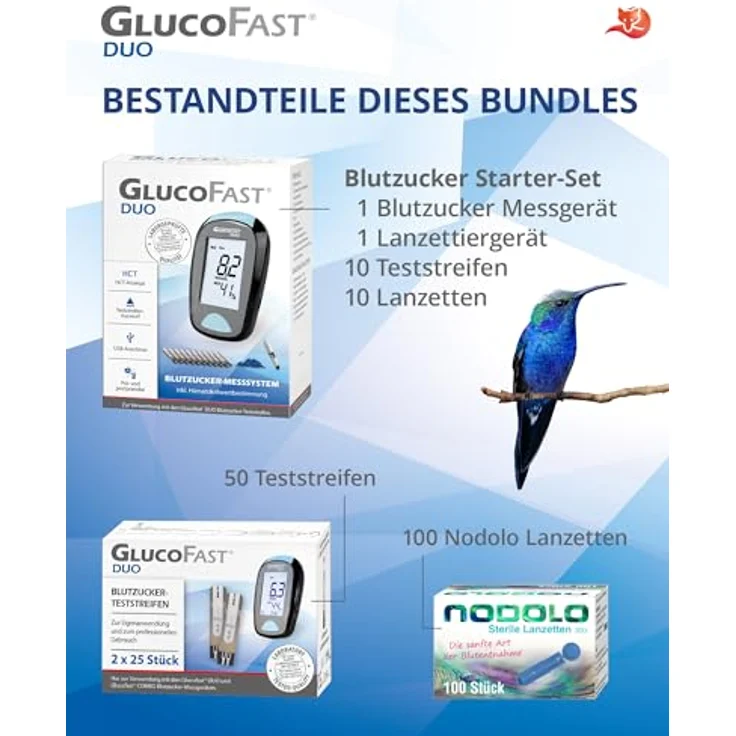 GLUCOFAST Duo Blutzuckermessgerät Bundle, inkl. 50 Teststreifen & 100 Lanzetten, präzise Diabeteskontrolle, benutzerfreundlich mit Speicherfunktion – Bild 2